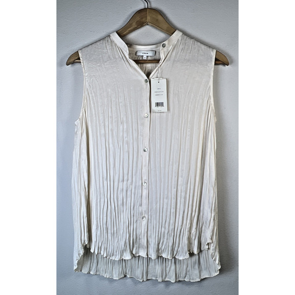 Vince Medium sleeveless career button front pleated top shirt New $275.00 NWT - Picture 1 of 10